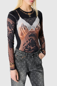 Wet Nuisette Printed Jersey Ls Crewneck - Camel