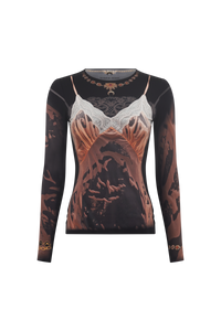 Wet Nuisette Printed Jersey Ls Crewneck - Camel