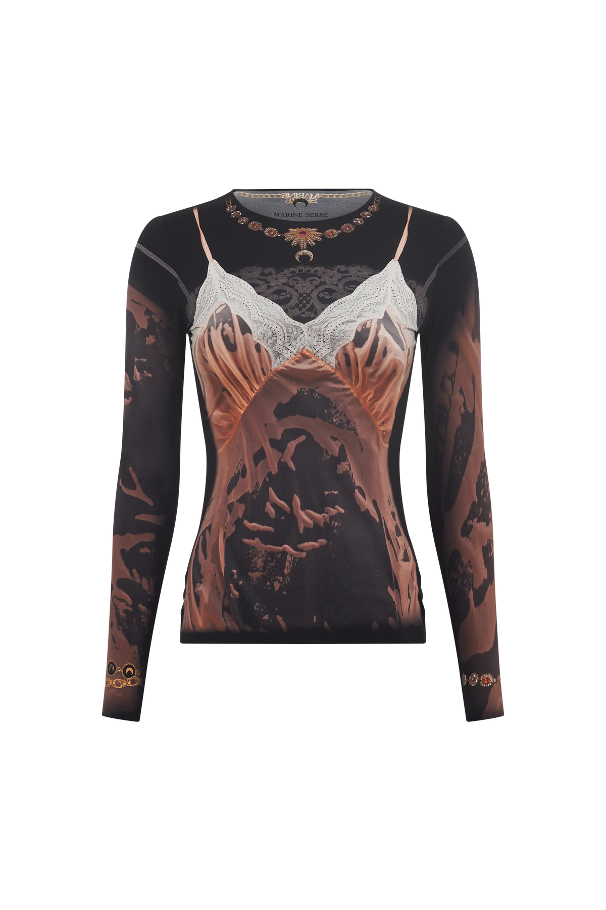 Wet Nuisette Printed Jersey Ls Crewneck - Camel