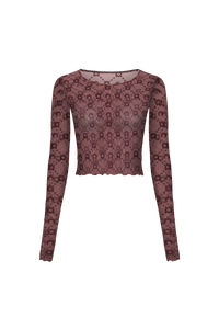 Moonogram Mesh Flock Ls Cropped Top - Violet