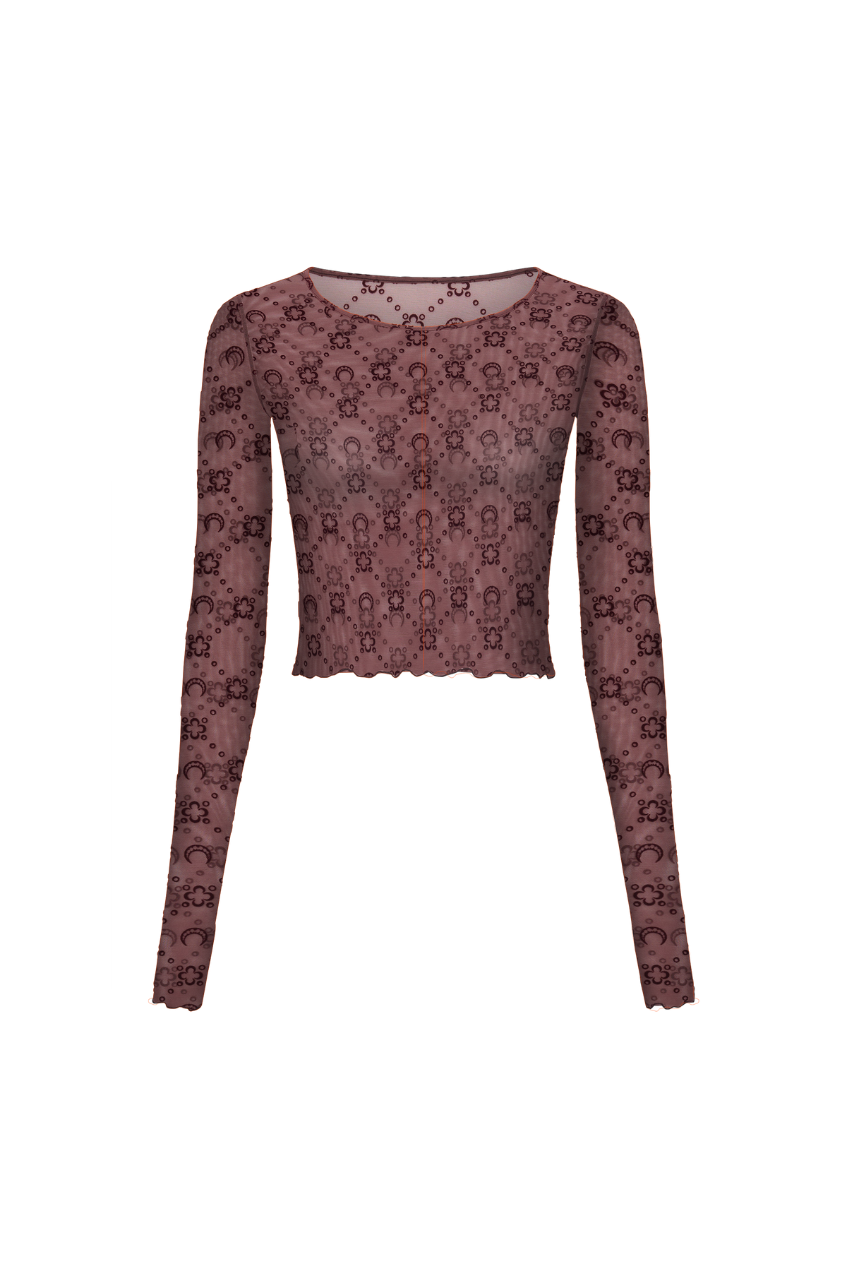 Moonogram Mesh Flock Ls Cropped Top - Violet