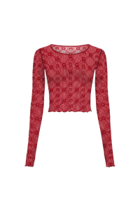Moonogram Mesh Flock Ls Cropped Top - Rouge