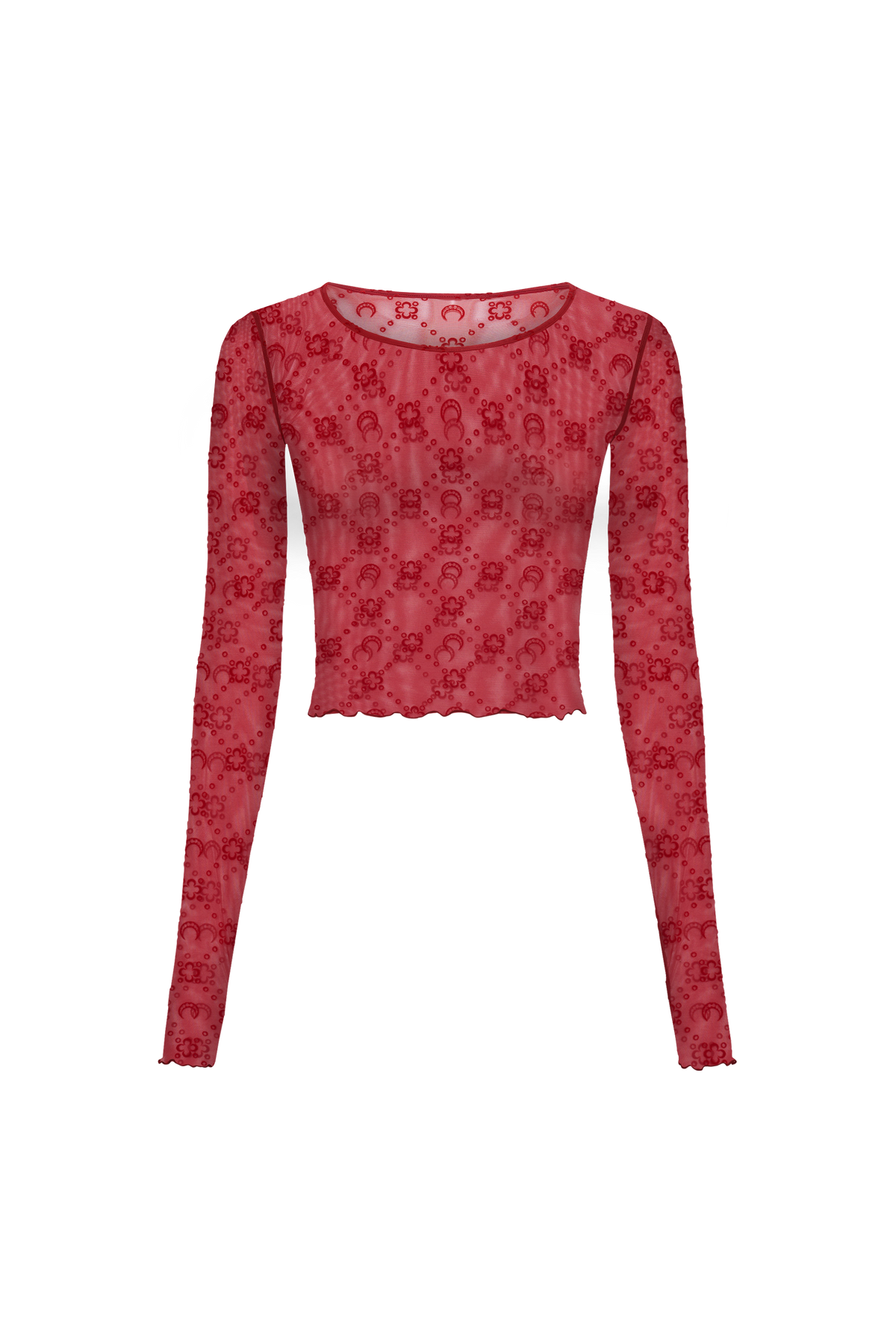 Moonogram Mesh Flock Ls Cropped Top - Rouge