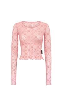 Recycled Mesh Flock Ss Cropped Top - Rose