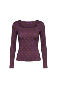 Moon Printed Jersey Ls Squareneck Top - Violet