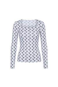 Moon Printed Jersey Ls Squareneck Top - Blanc
