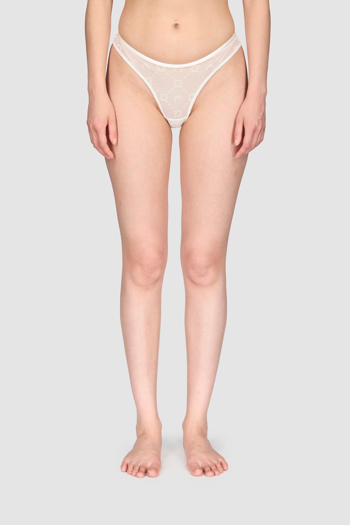 Recycled Mesh Flock High-Cut Panties - Écru