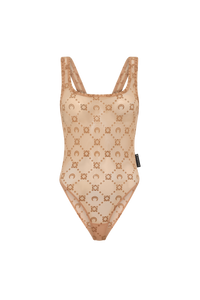 Recycled Mesh Flock Bodysuit - Camel