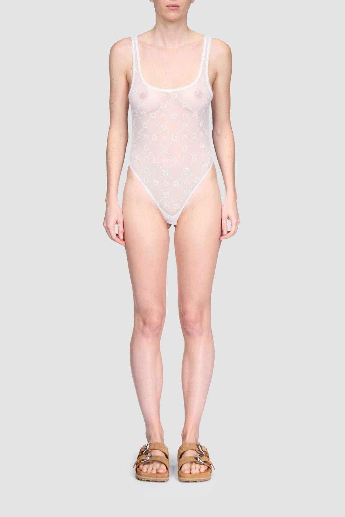 Recycled Mesh Flock Bodysuit - Écru