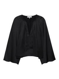V-NECK SHIRRED BLOUSEBLACK
