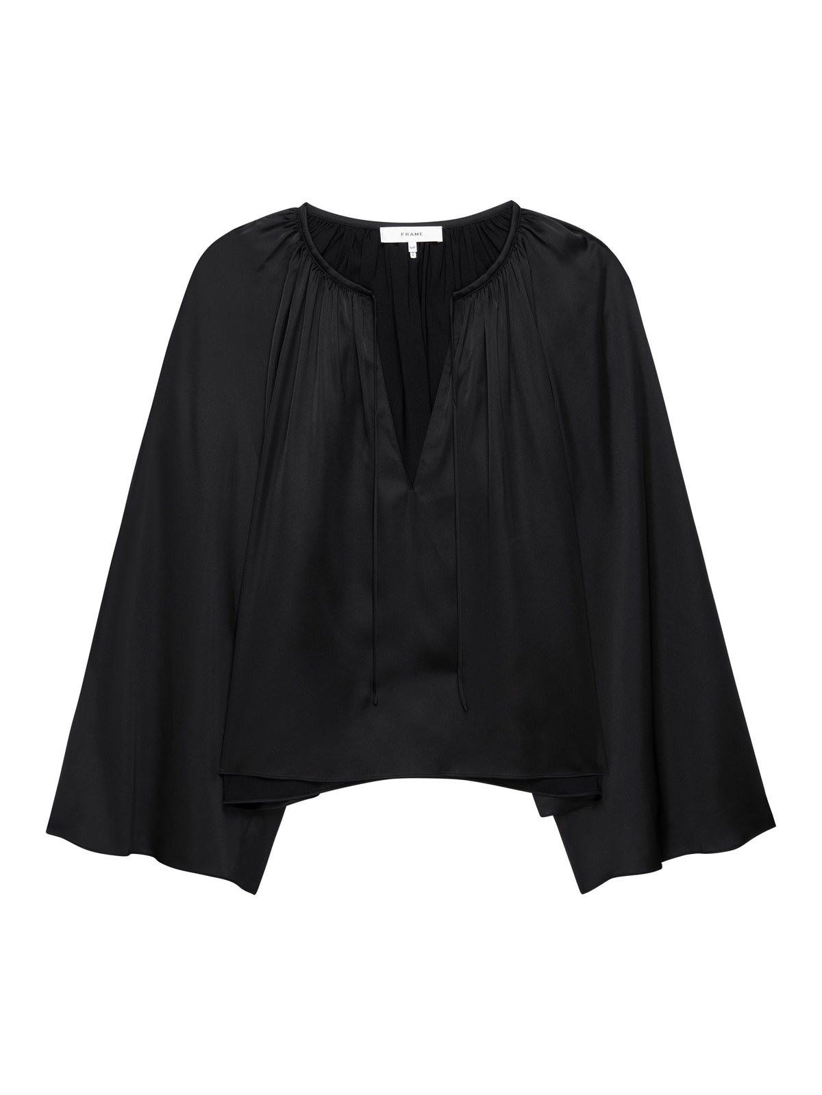 V-NECK SHIRRED BLOUSEBLACK