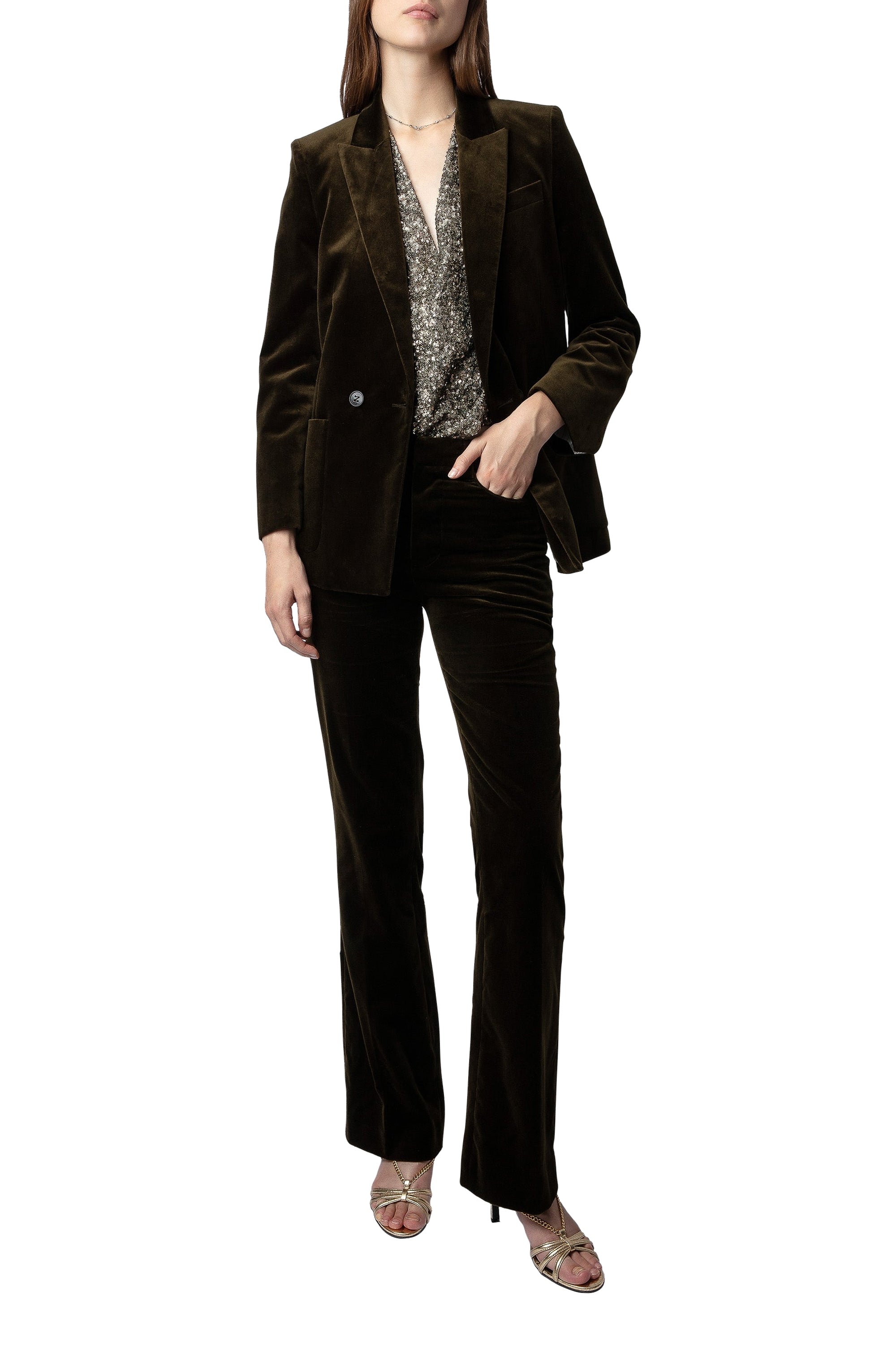 Blazer Visko en velours - Kaki