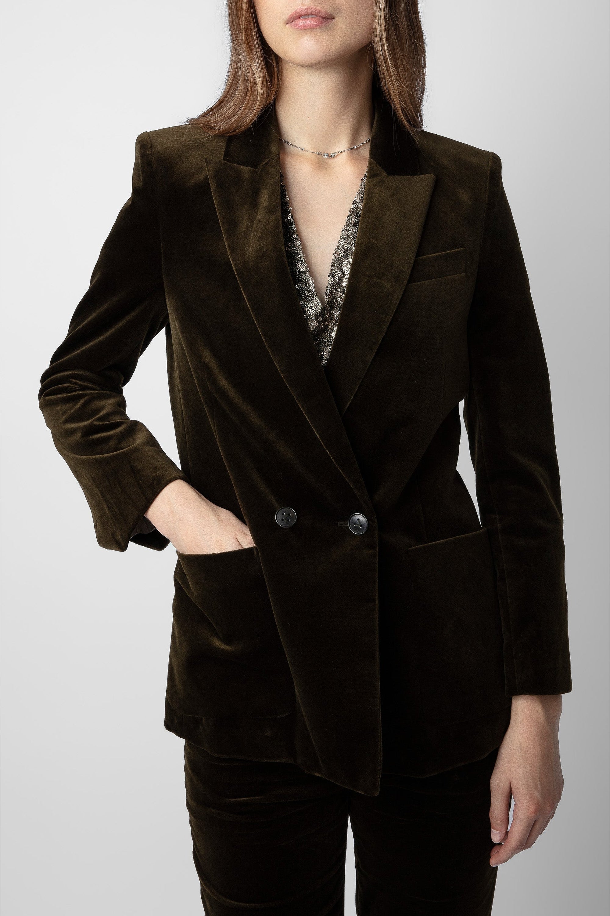 Blazer Visko en velours - Kaki