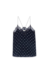 Caraco Christy Polka Wings en soie - Marine