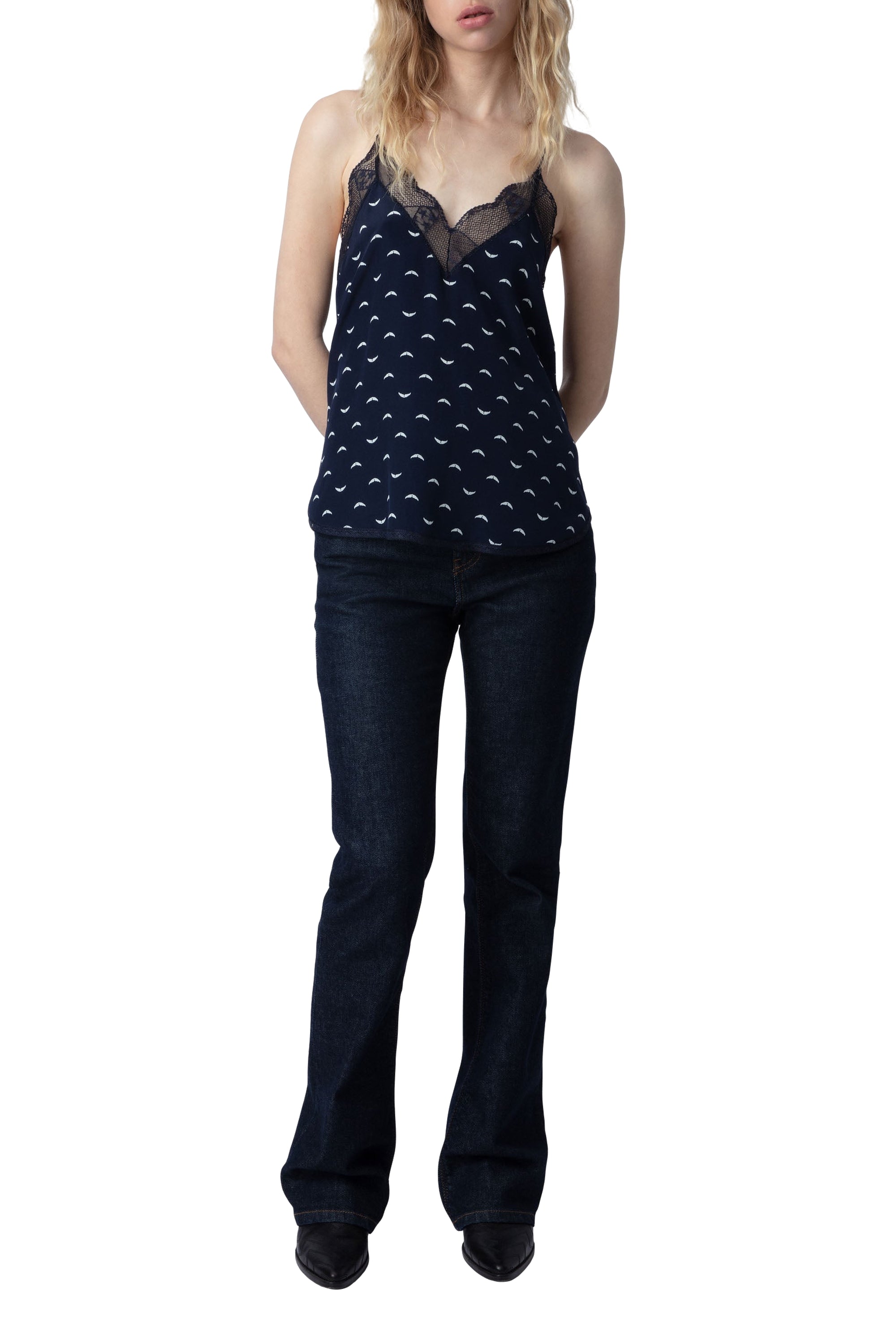 Caraco Christy Polka Wings en soie - Marine