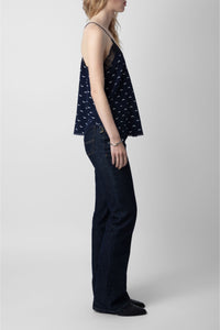 Caraco Christy Polka Wings en soie - Marine