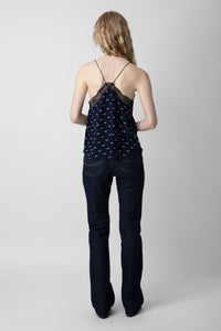 Caraco Christy Polka Wings en soie - Marine
