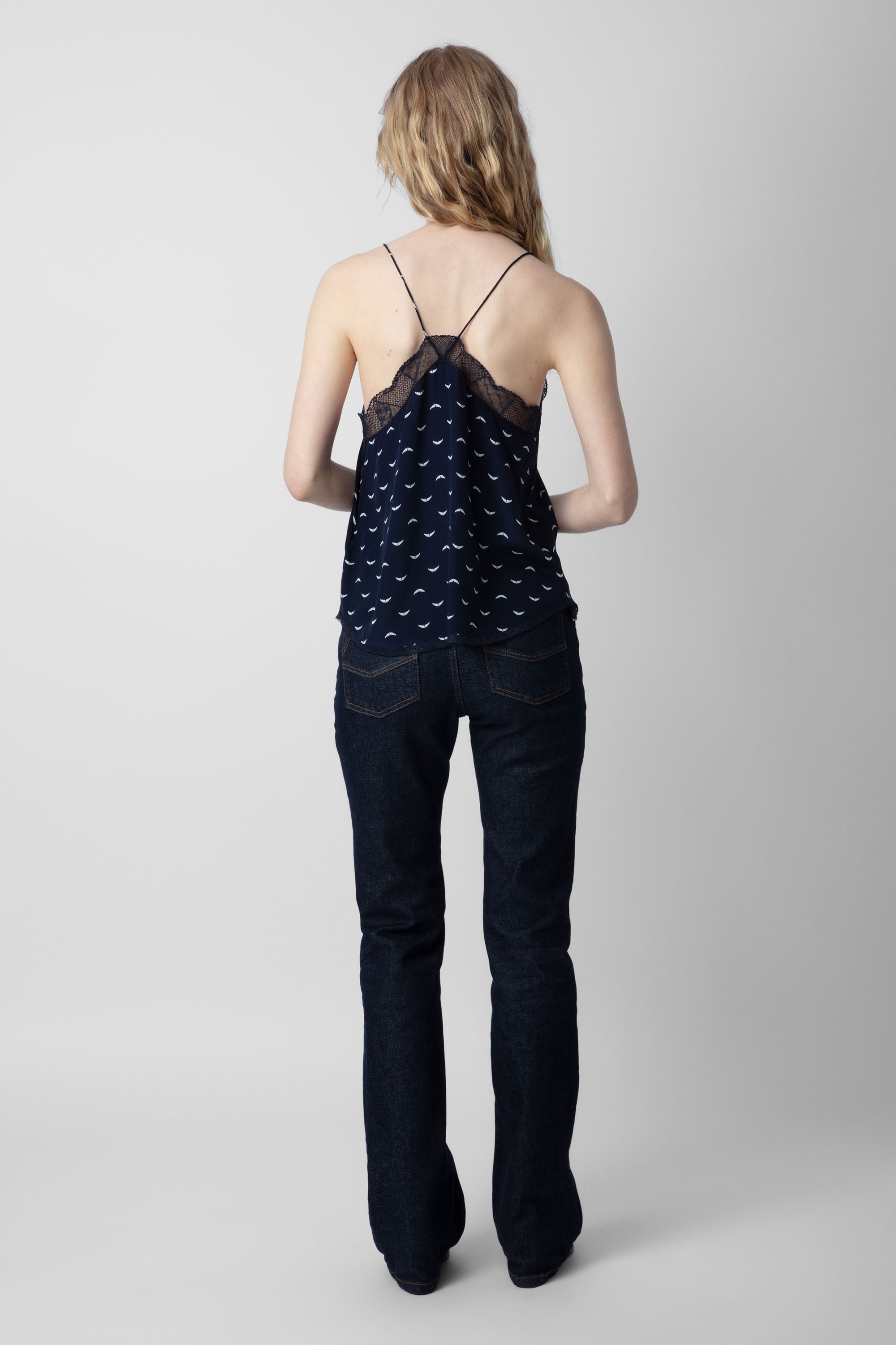 Caraco Christy Polka Wings en soie - Marine