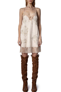 Robe Calissa Strass en soie - Poudre