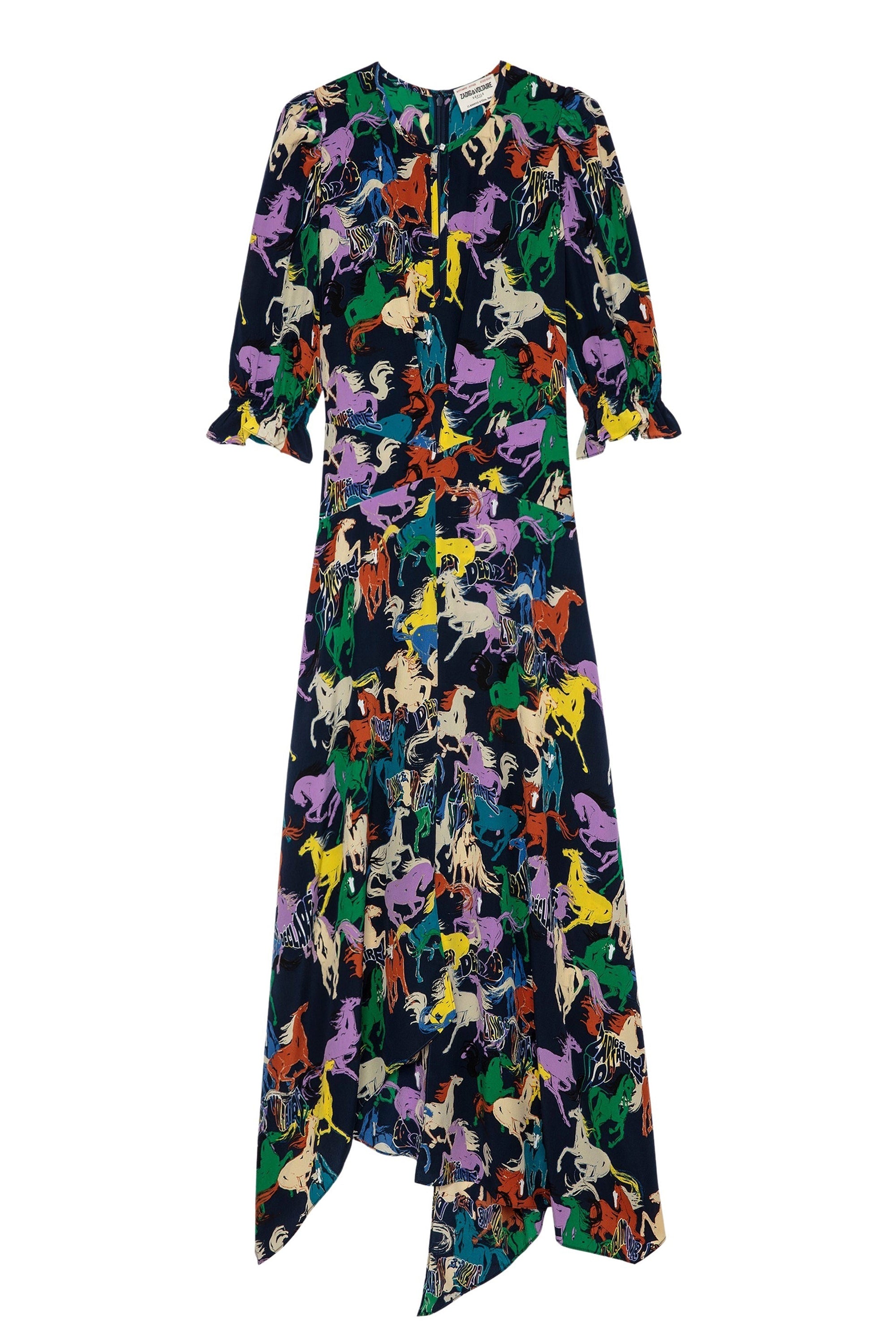 Robe Ranage Horses en soie - Blueberry