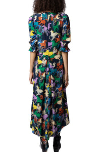 Robe Ranage Horses en soie - Blueberry