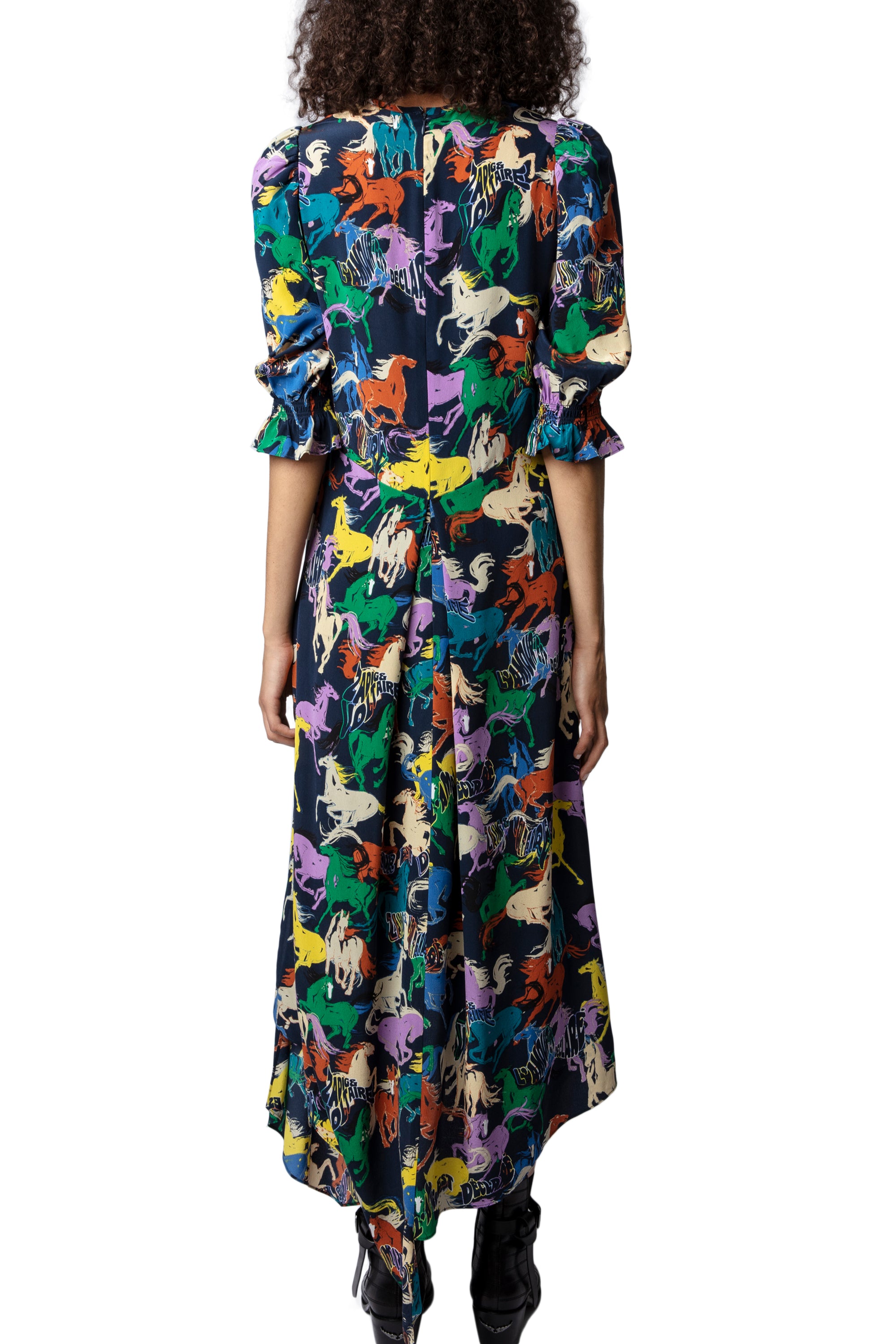 Robe Ranage Horses en soie - Blueberry