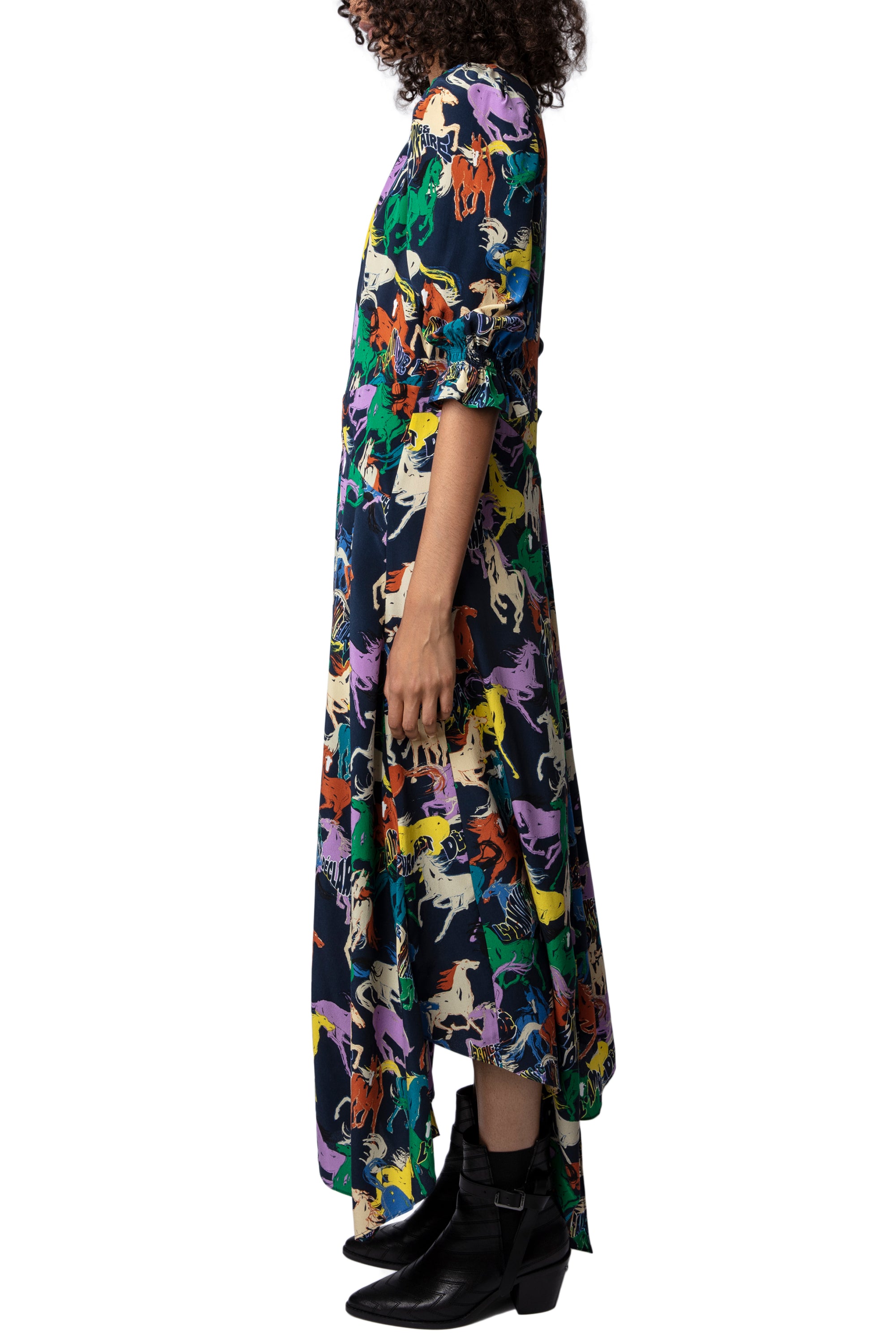 Robe Ranage Horses en soie - Blueberry