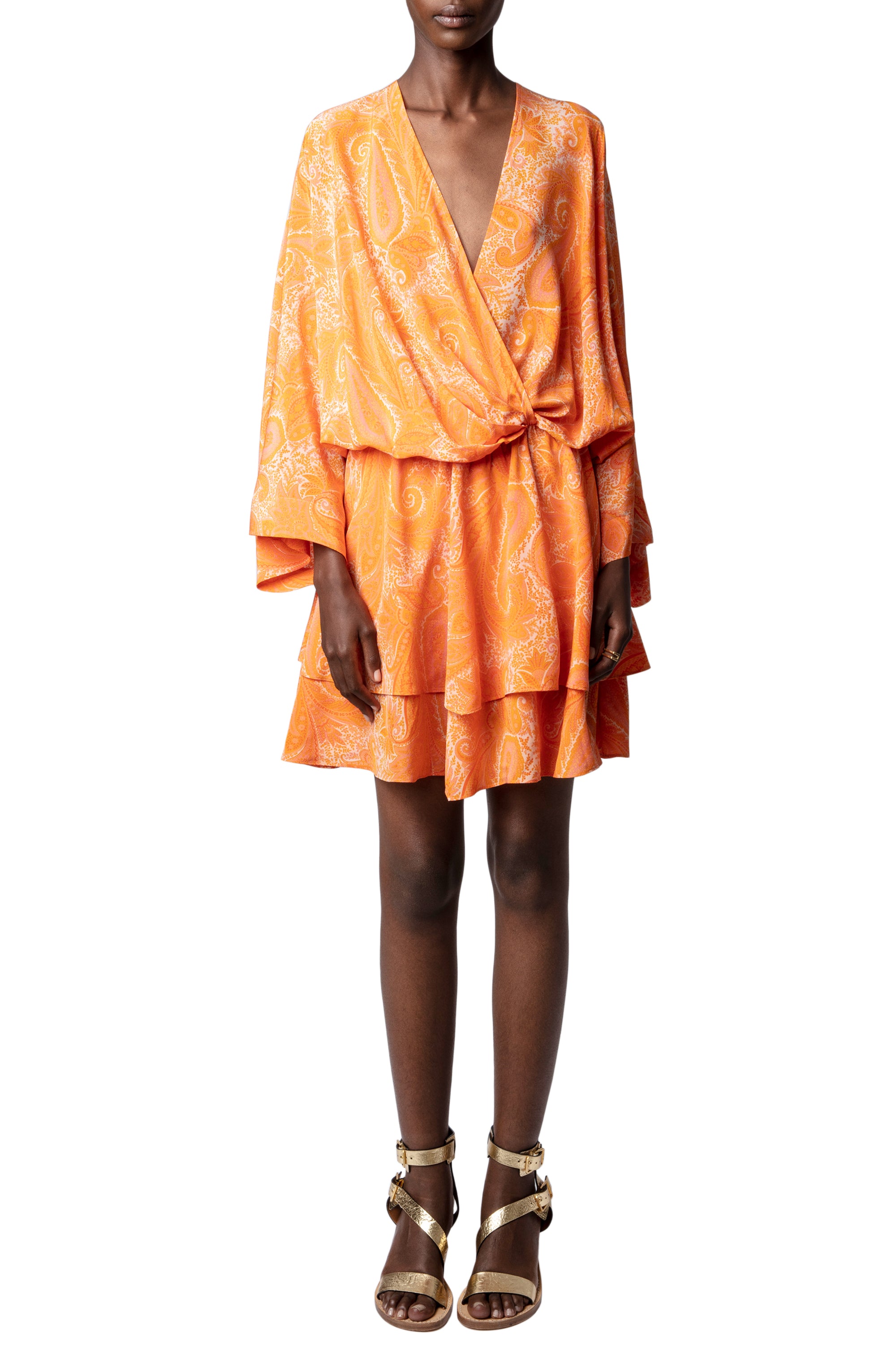 Robe Paisley en soie - Corail