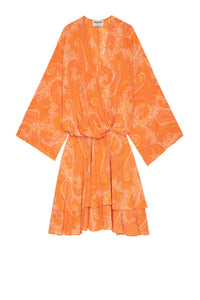 Robe Paisley en soie - Corail