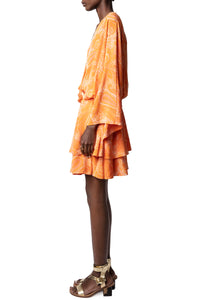 Robe Paisley en soie - Corail