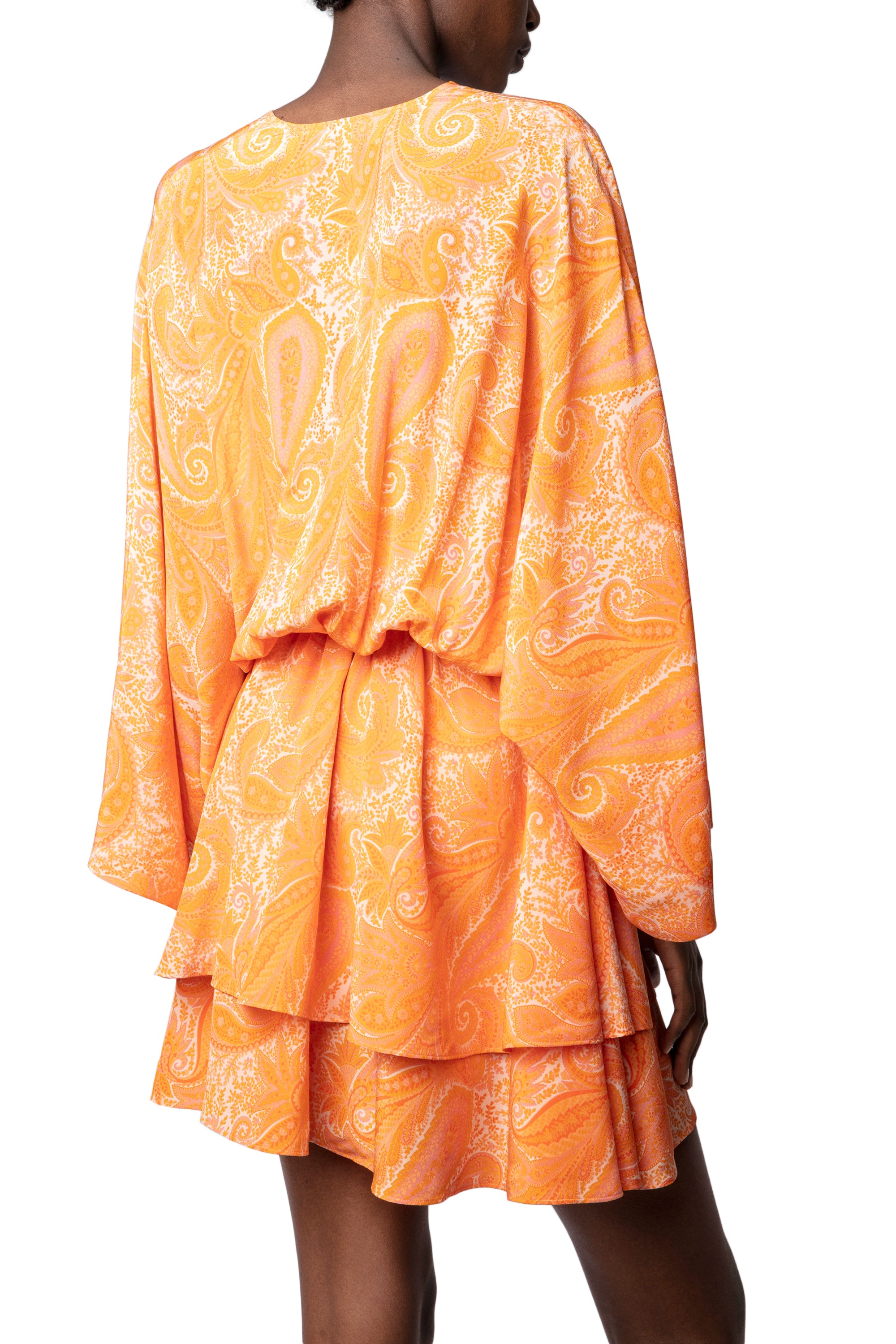 Robe Paisley en soie - Corail