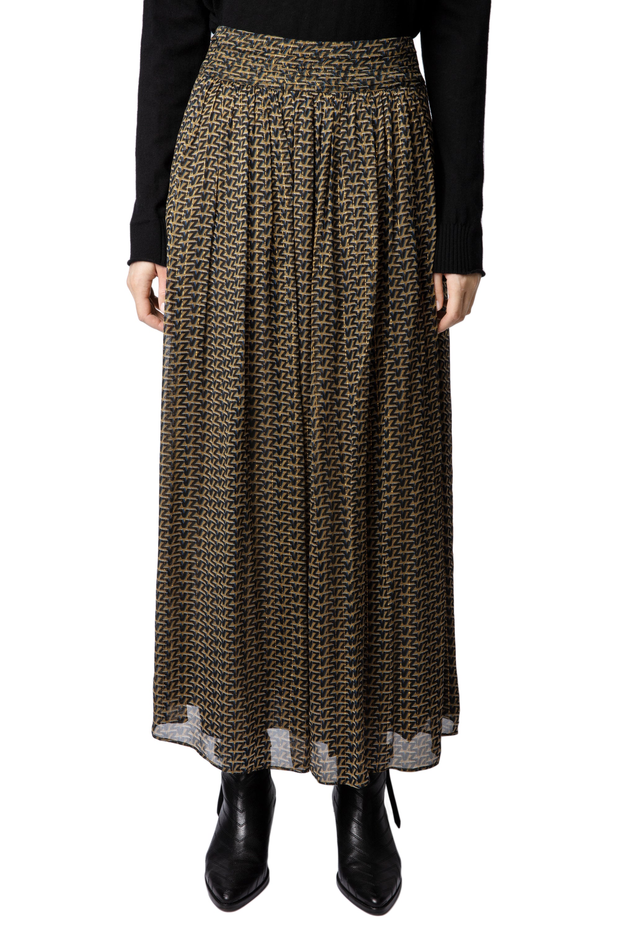 Jade Mousseline skirt with "ZV" logo - Cognac