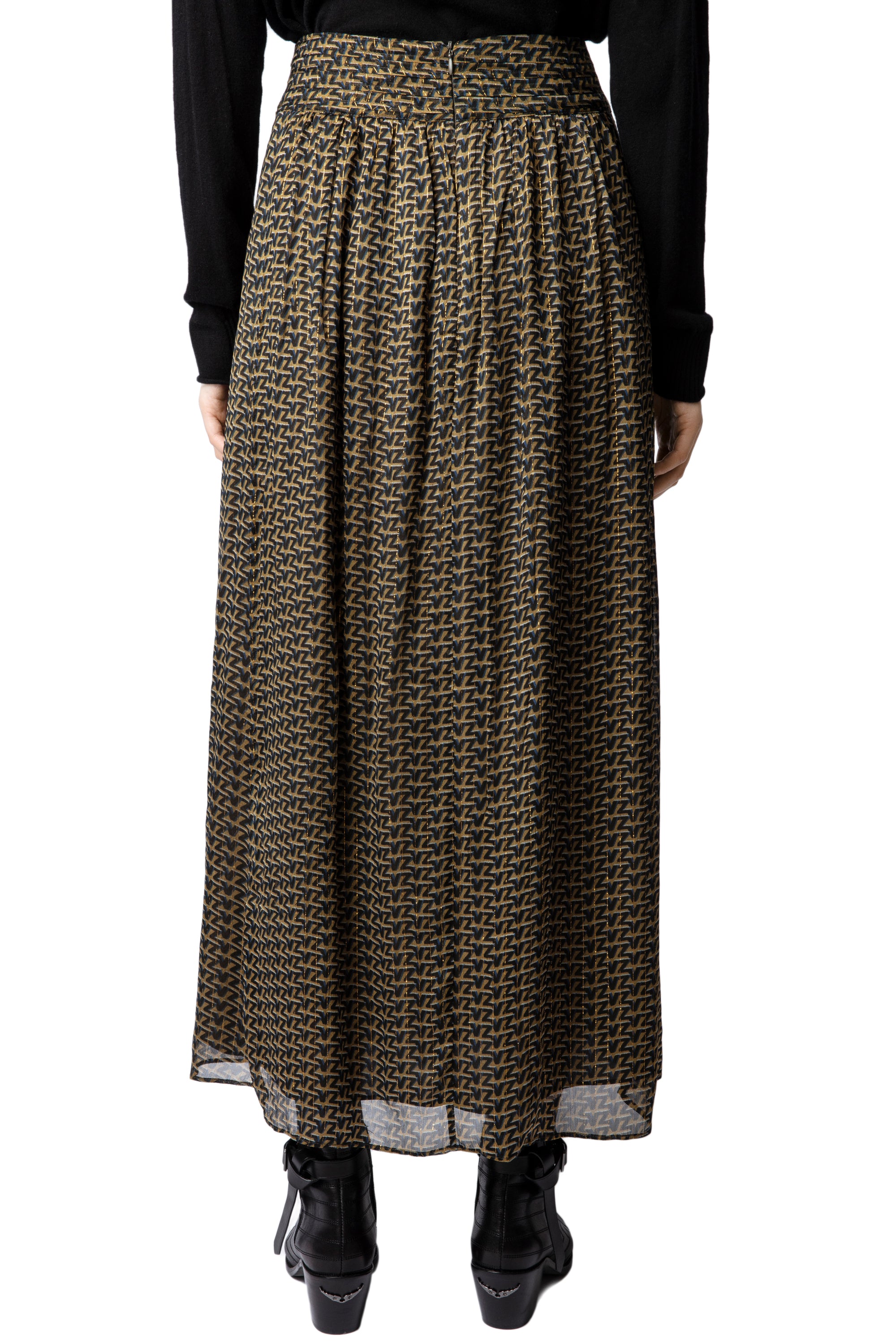 Jade Mousseline skirt with "ZV" logo - Cognac