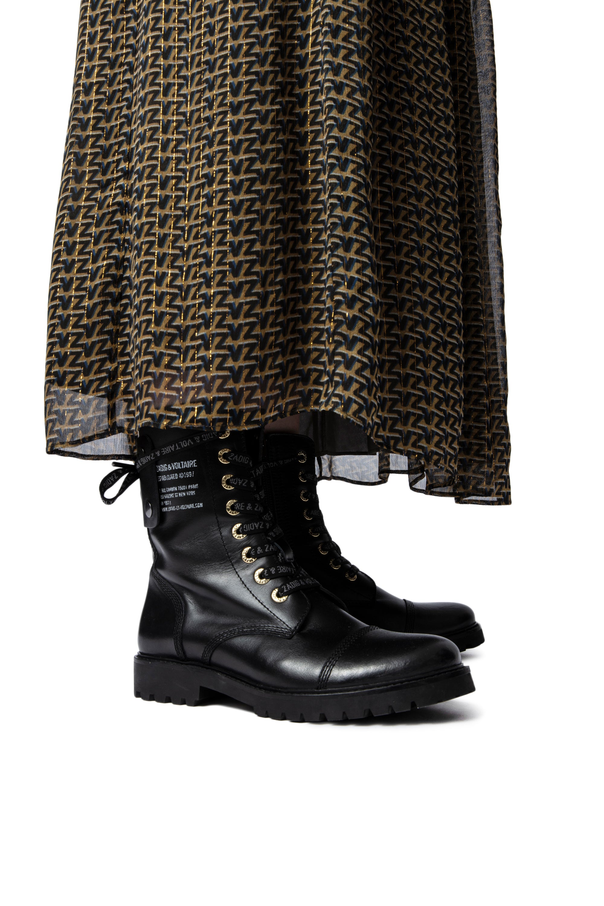 Jade Mousseline skirt with "ZV" logo - Cognac