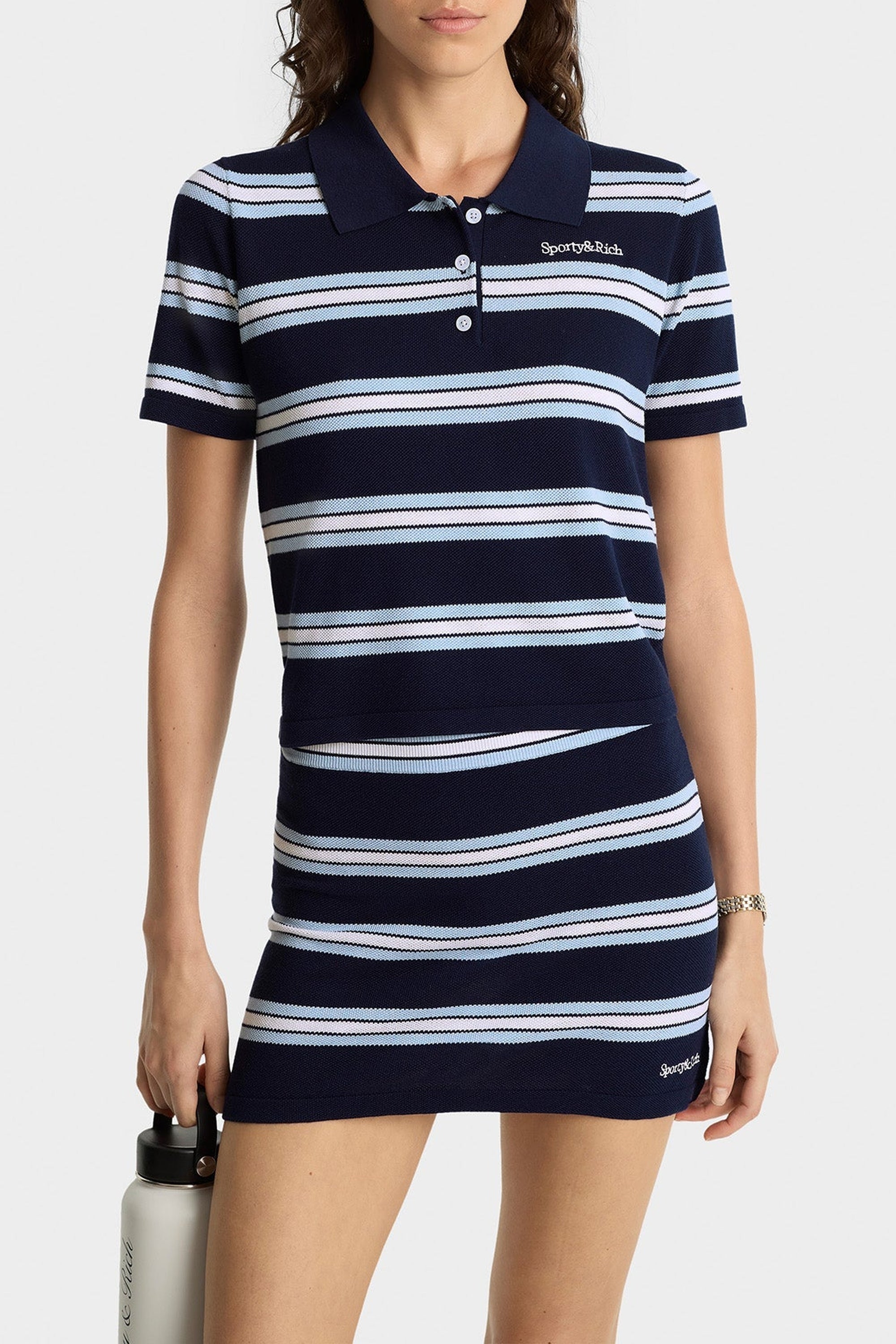 Polo Script rayé en soie - Navy & White & Blue