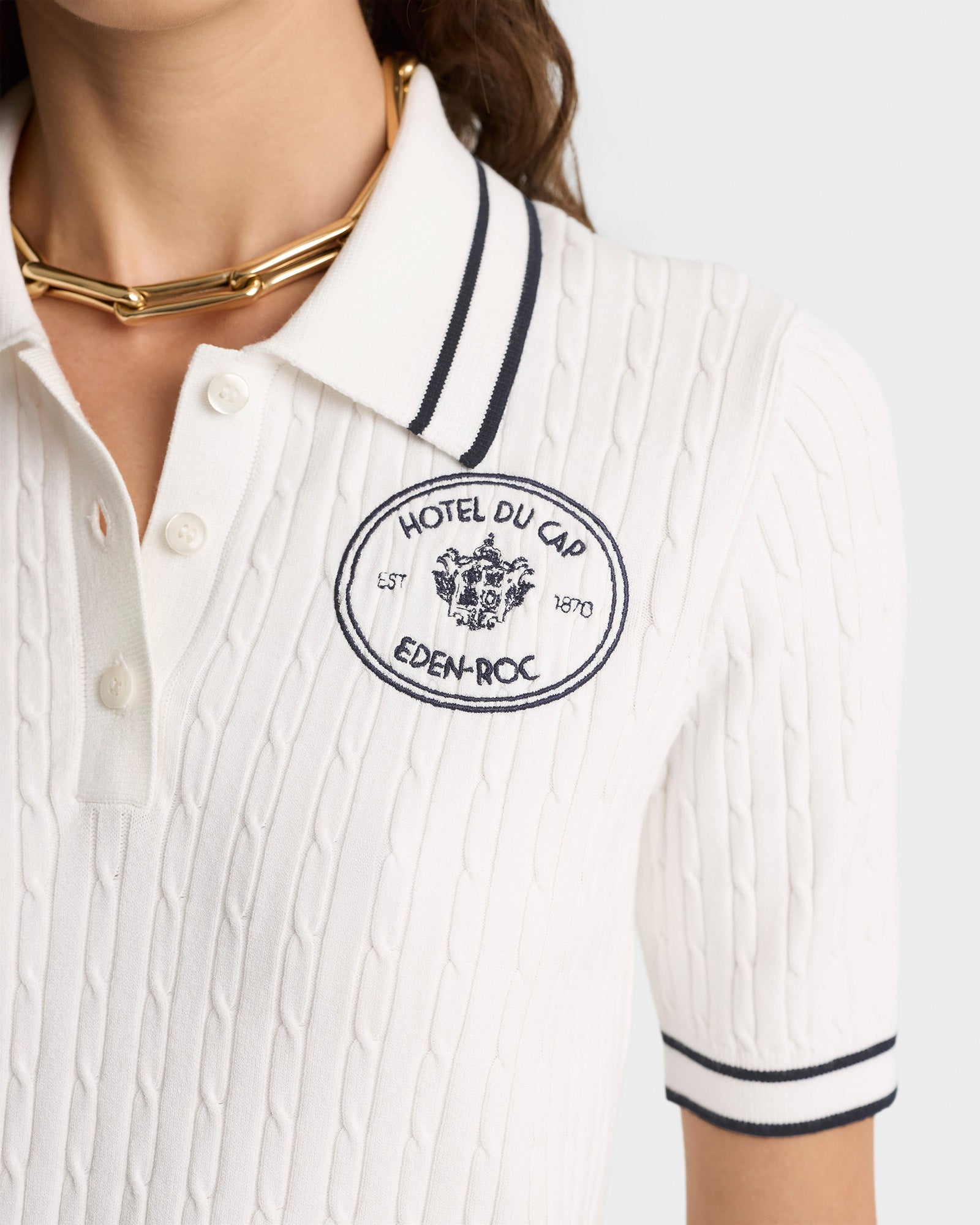 Polo Eden Crest à manches courtes en maille - White & Dark Navy