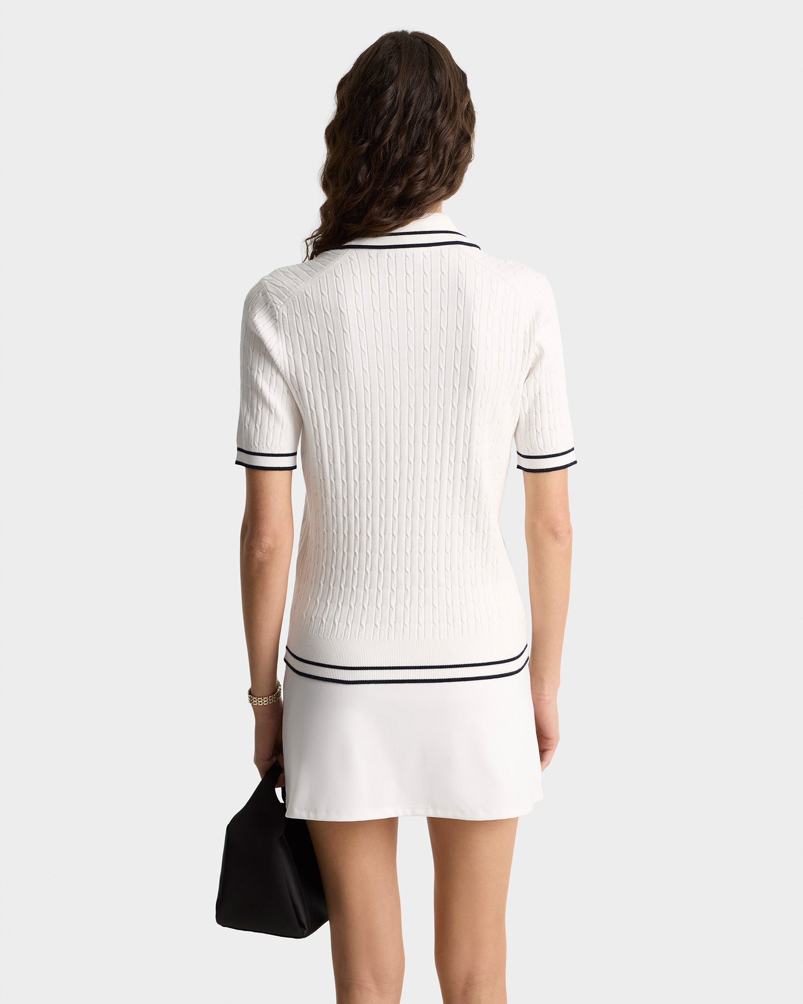Polo Eden Crest à manches courtes en maille - White & Dark Navy