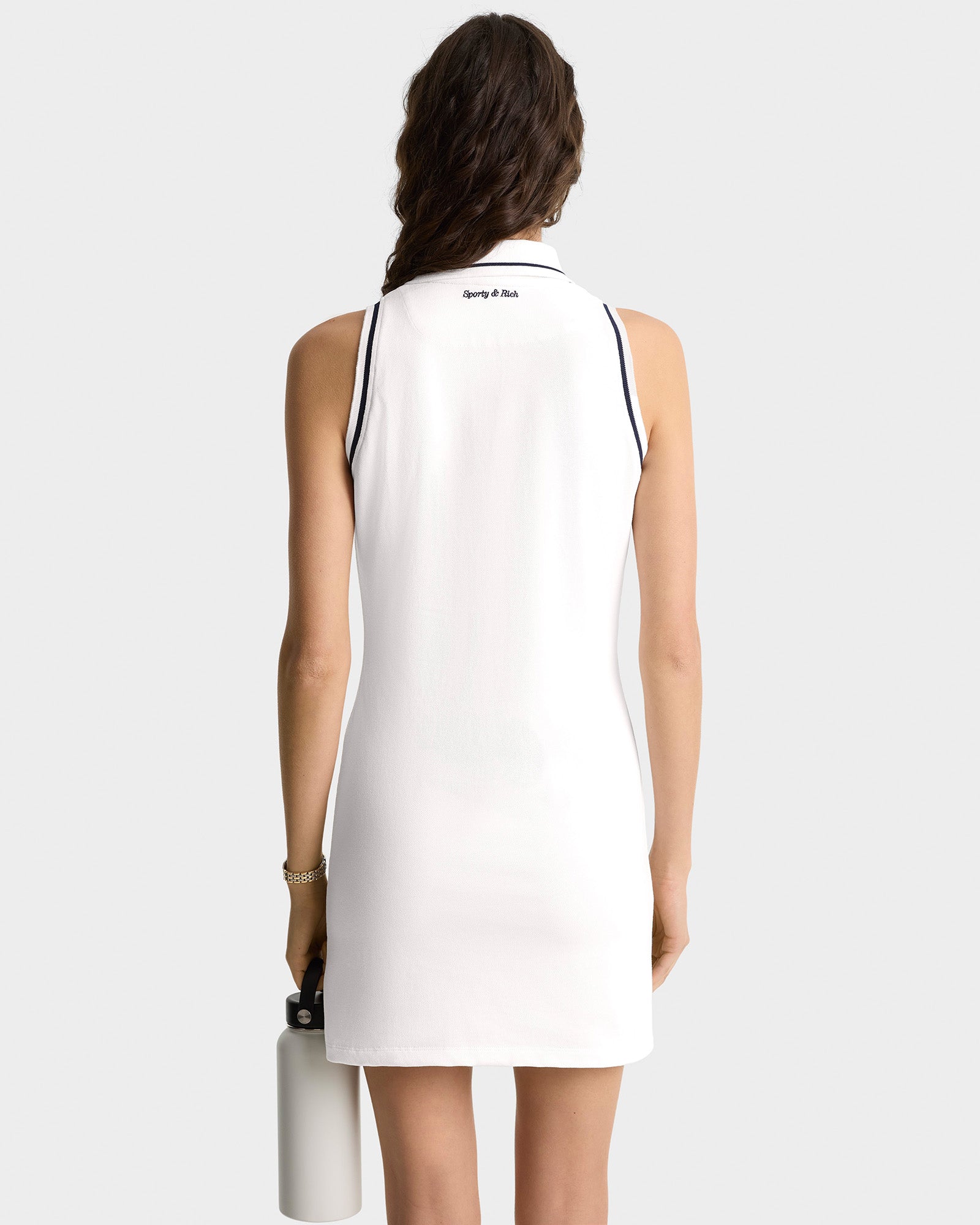 Robe polo Eden Crest en piqué - White & Dark Navy