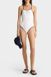 Maillot une pièce Eden Crest à liseré - White & Dark Navy