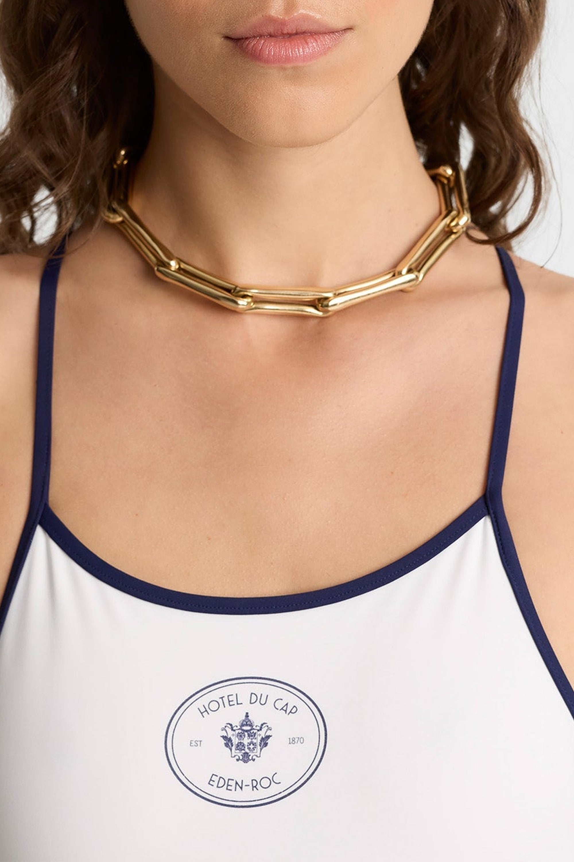 Maillot une pièce Eden Crest à liseré - White & Dark Navy