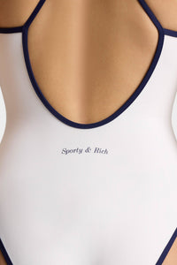 Eden Crest One-Piece Swimsuit - White & Dark Navy Blue