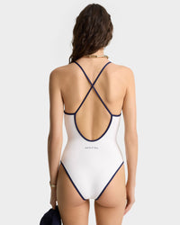 Maillot une pièce Eden Crest à liseré - White & Dark Navy