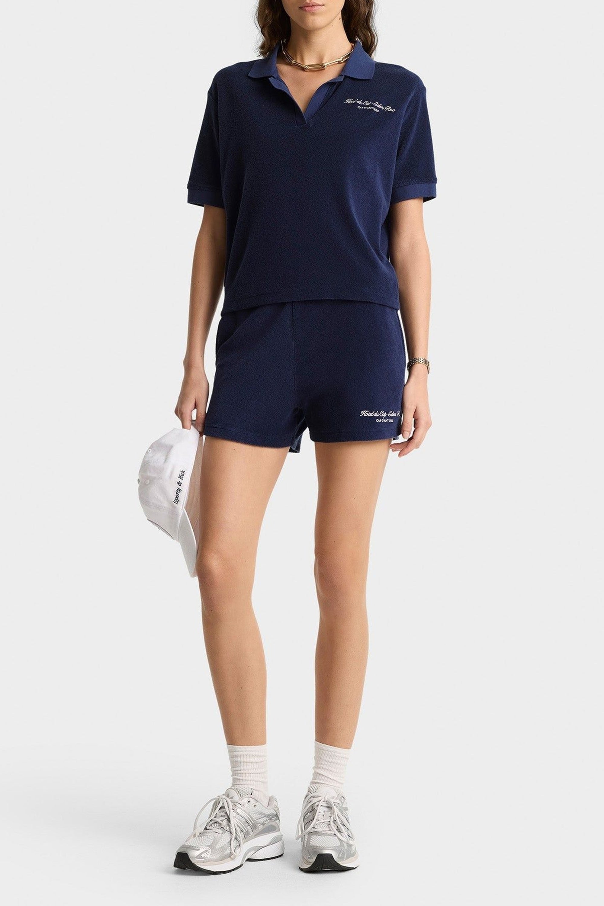 Eden Script Terry Polo Women - Navy & White