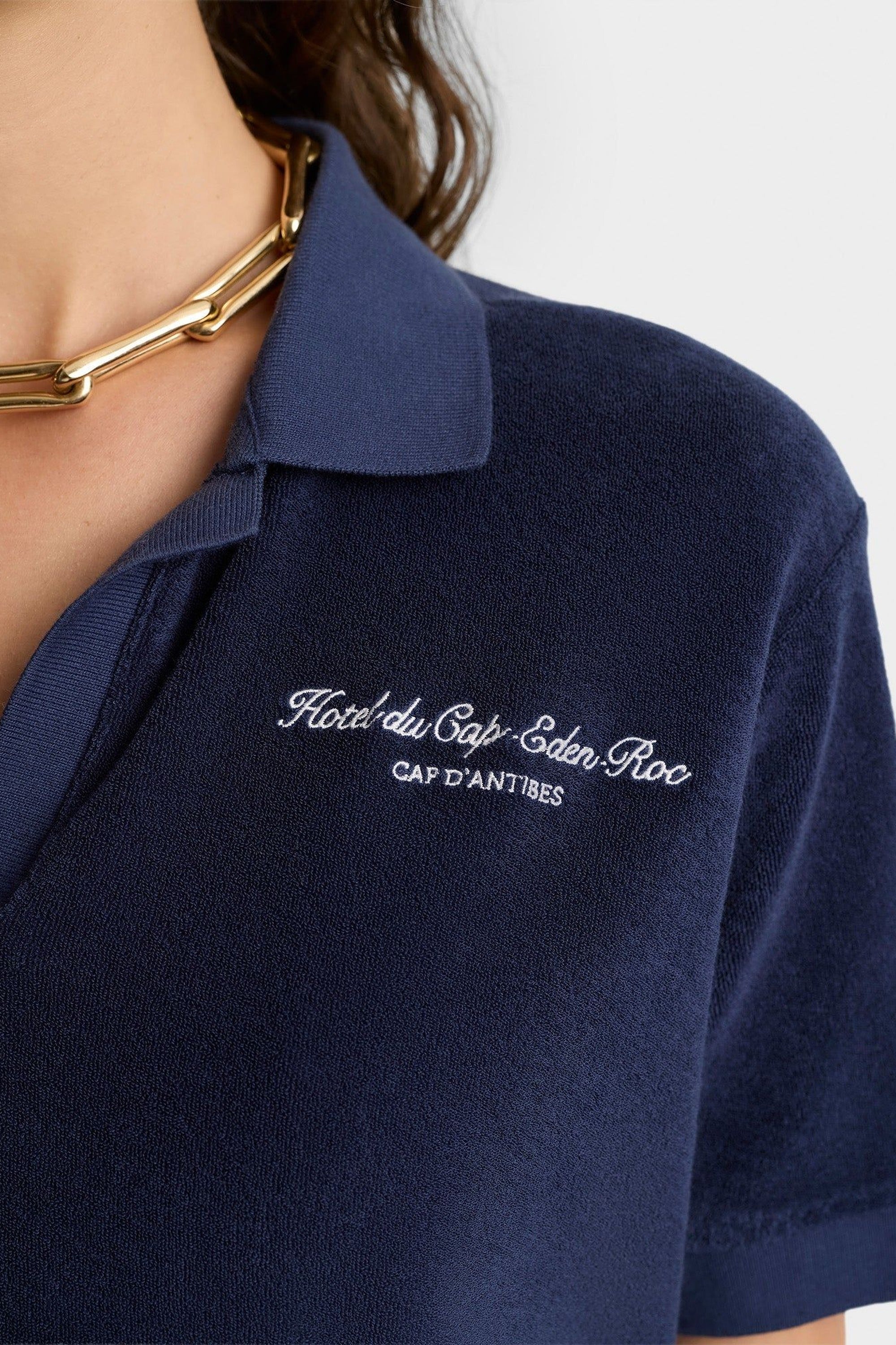 Polo Eden Script en éponge - Bleu Marine & Blanc