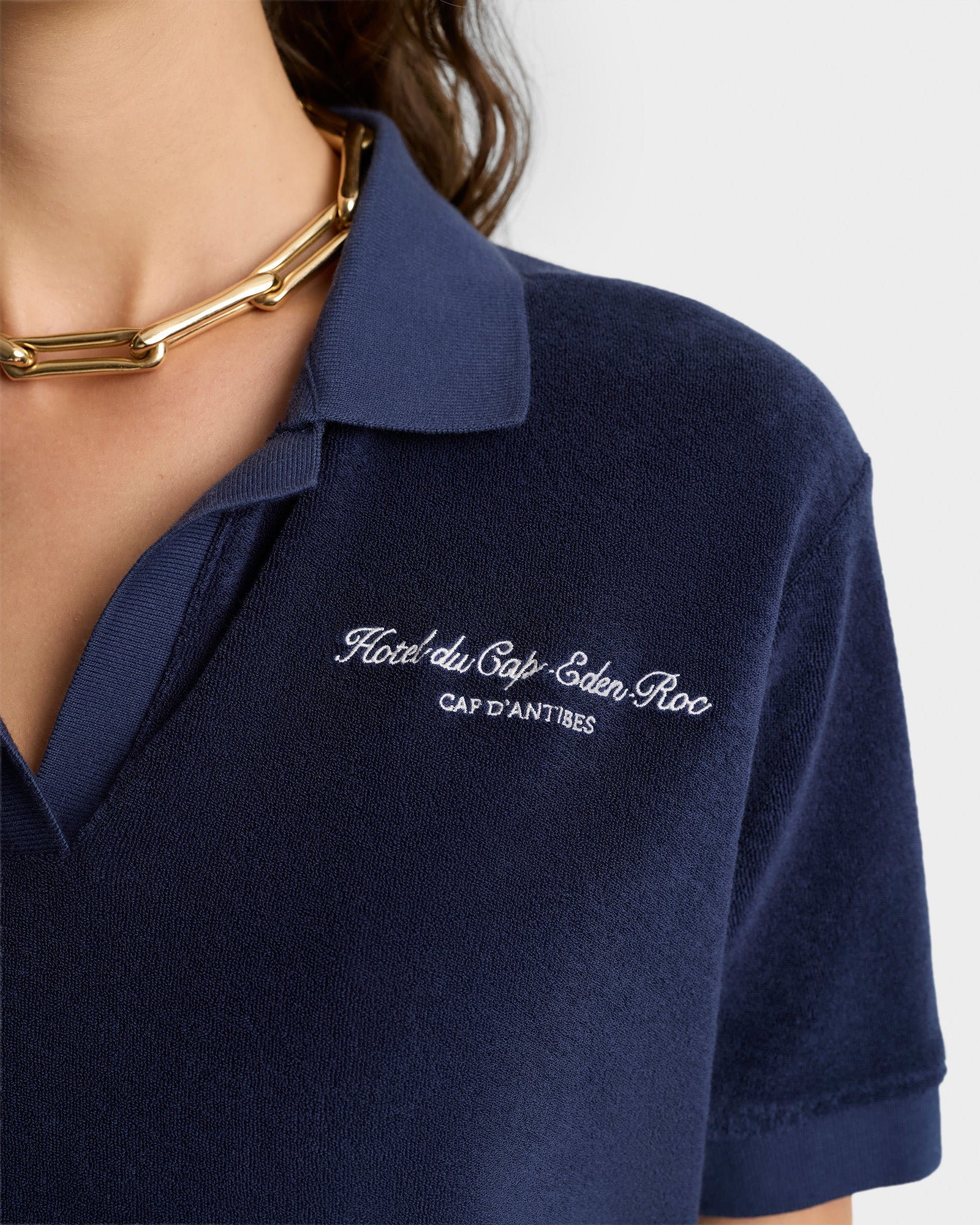 Eden Script Terry Polo Women - Navy & White