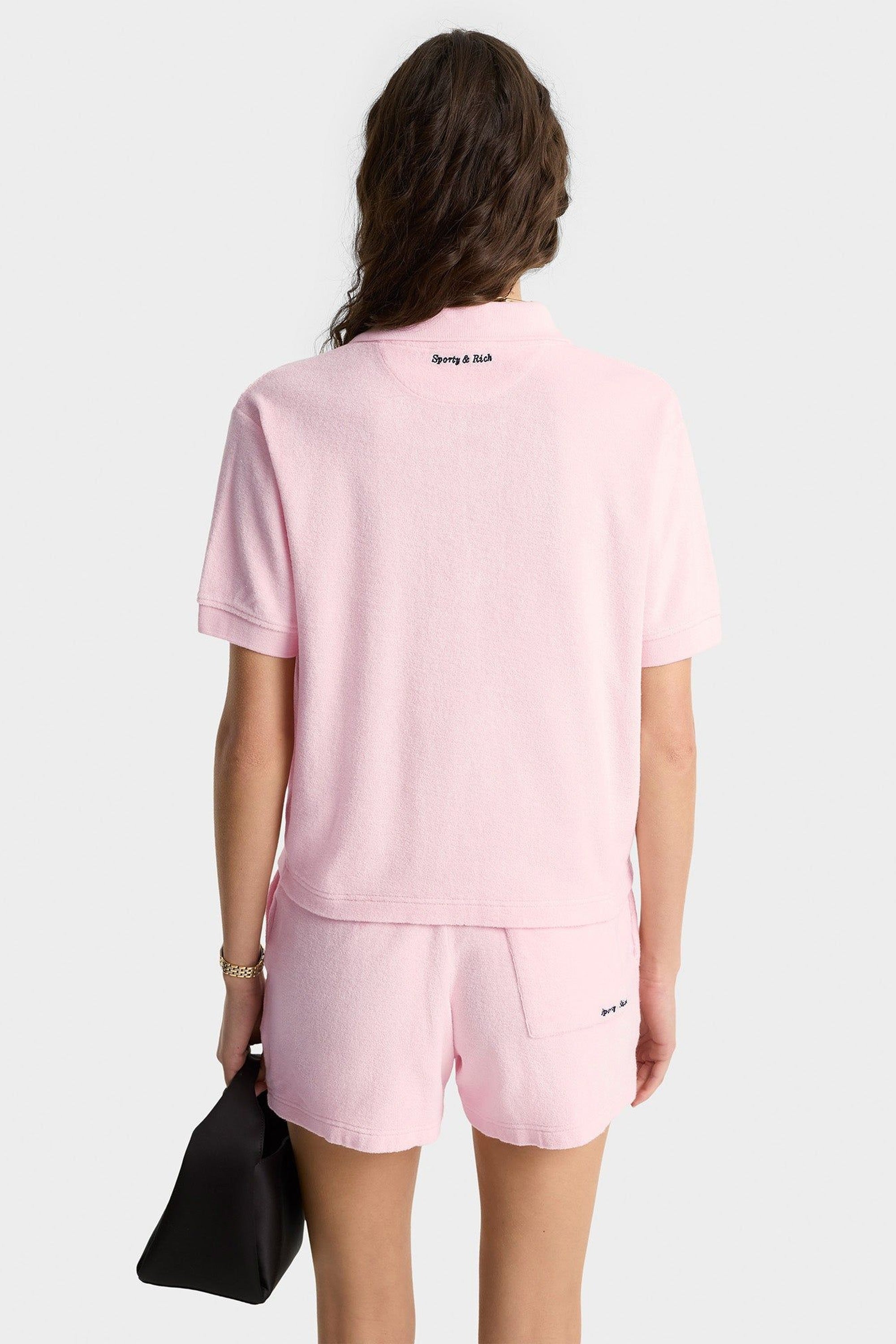 Polo Eden Script brodé en velours - Pink Dolphin