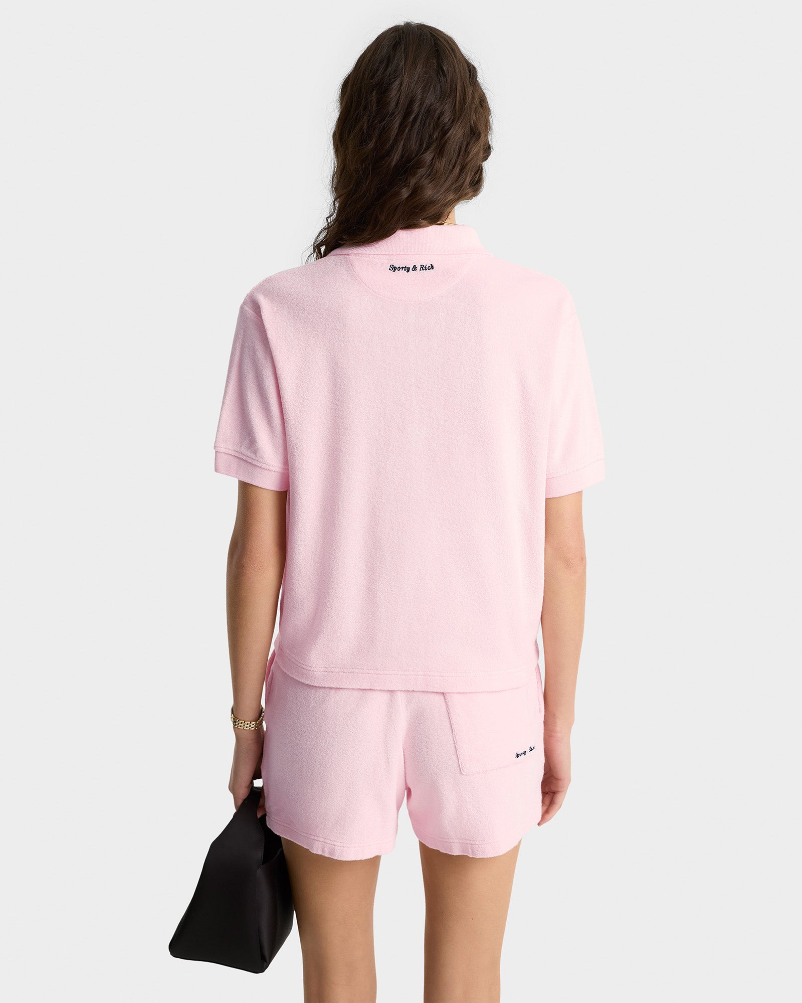 Polo Eden Script brodé en velours - Pink Dolphin