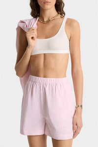 Short boxer Eden Script à rayures - Pink & White Stripe