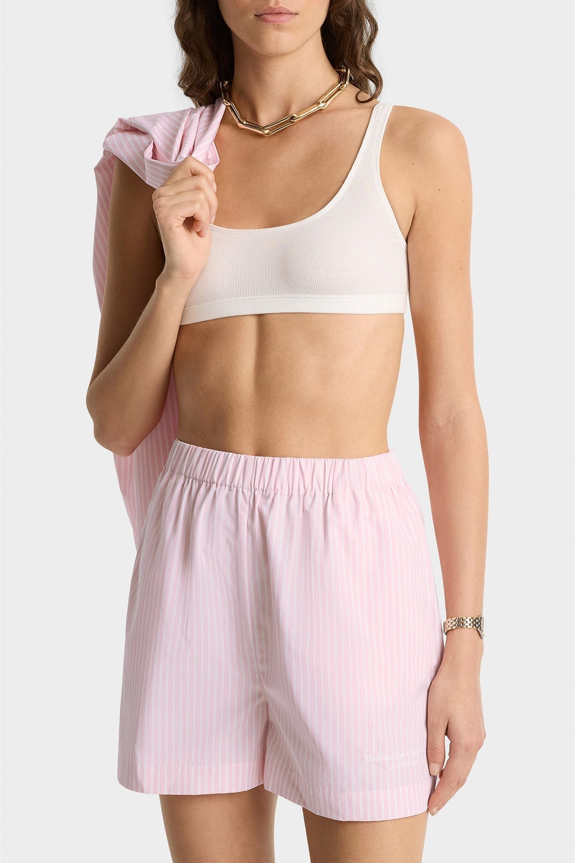 Short boxer Eden Script à rayures - Pink & White Stripe