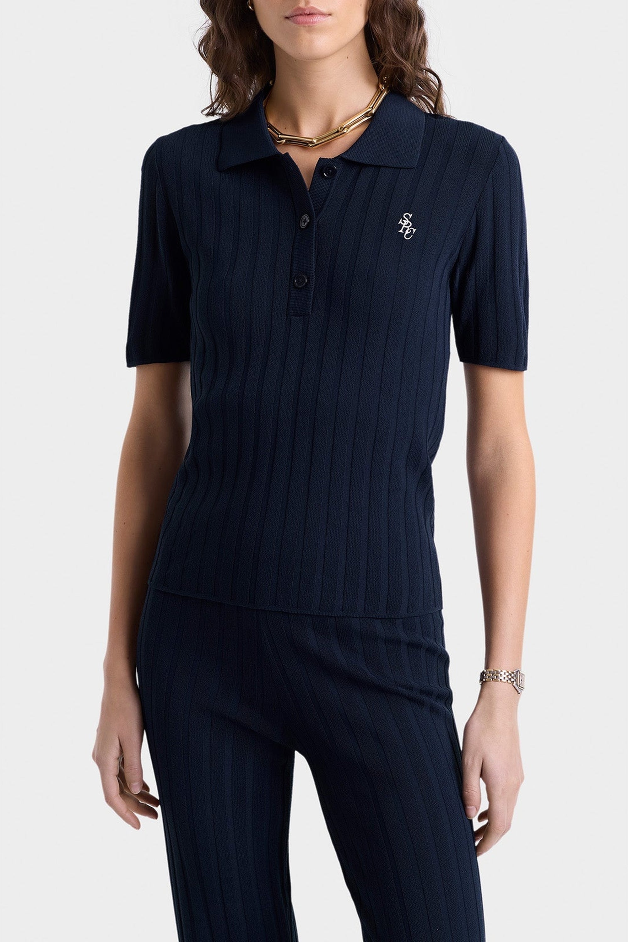 Polo SRC avec logo en maille - Dark Navy